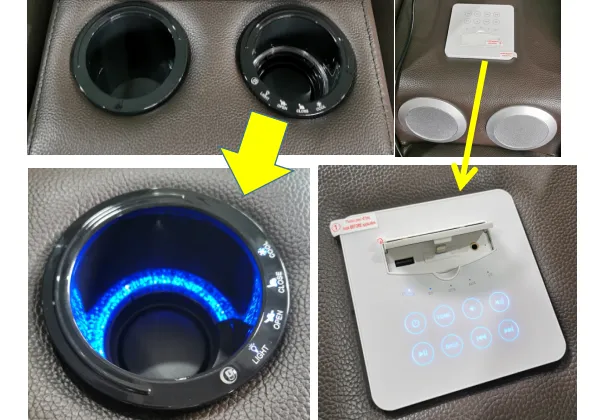 cooler and heater cup holder,iphone USB charger and bluetooth media function